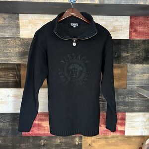 Versace Jeans Couture  Logo Shirt Sweater Quarter Zip Wool Knit Size Small Men's